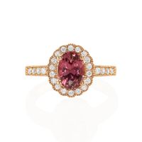 1.69 Ct. Reddish Pink Sapphire and Natural Diamond Pave Ring, 14K Rose Gold Video